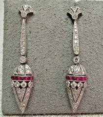 Art Deco Style Lab Created Ruby Diamond Anniversary 14k White Gold FN Earrings