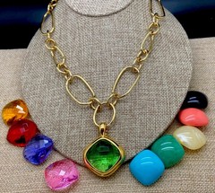 Joan Rivers 10 INTERCHANGEABLE CHECKERBOARD PENDANT NECKLACE Gold TONE NIB