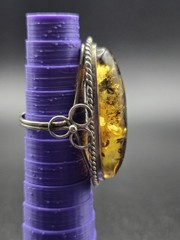 Vtg AMBER Ring SIZE 7 UV Light Tested Glows Sun Spangles Bezel Set Oval Shape