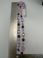 Long Purple Pink Lucite Acrylic Bead Necklace Silver Tone