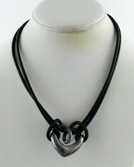 GSJ Sterling Silver and Black Leather Cord Necklace 925 18 Inches 11.8 Grams