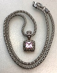 VTG CHAIN NECKLACE PENDANT LIGHT PURPLE GLASS CRYSTAL SIGNED MJ Marie Jannifer