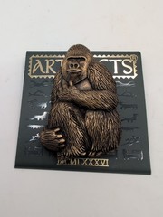 Vintage JJ Gorilla Brooch Artifacts New On Original Card Antique Gold Tone