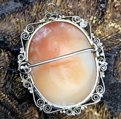 VTG 45mm Shell Cameo Mater Dolorosa Brooch Pendant Tested Silver Filigree