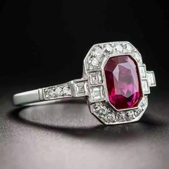 2Ct Art Deco Style Ruby And Lab-Created Diamond Halo Ring 925 Silver Anniversary