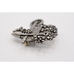 AJC Vintage Garden Pin Brooch Pewter Tone Cart Floral Signed NOS 1980s BinA9