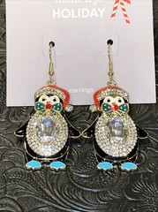 hildie & jo Penguin Earrings Rhinestones French Hook Back Christmas New