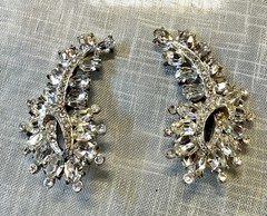 Vintage Clear Rhinestone Swirl Clip-On Earrings Mid Century Bridal Sparkle