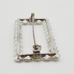 Rhinestone Open Metal Rectangle Frame Early 20th Century Silver Tone Brooch Pin