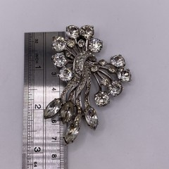 Eisenberg Vintage Sterling Silver Rhinestone Floral Fur Clip Brooch 48g 3in