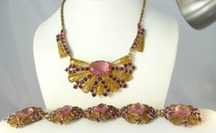 Antique Czech Amethyst Rose Glass Art Nouveau Art Deco GP Necklace Bracelet SET