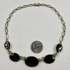 Vintage Symmetalic Sterling Silver 14k 1/20 GF Onyx Necklace Choker 15.5″