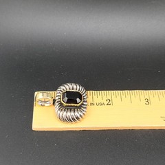 Vtg TJ Pendant Brutalist Black Rhinestone Tahoe Jewelry Medeiros 2-tone Wide