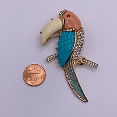 Vintage Bird Brooch Parrot Figural Animal Rhinestone Multicolor Retro Costume