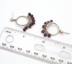 90s Estate Almandine Garnet Bead Fringe Sterling Drop Post Hoop Earrings