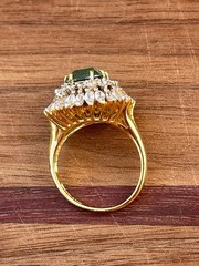 Vintage JBK Simulated Emerald Statement Ring Gold Plated Sterling Silver Size 9