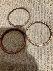 3 Vintage Bangles Wood, Leather, And Gold Tone