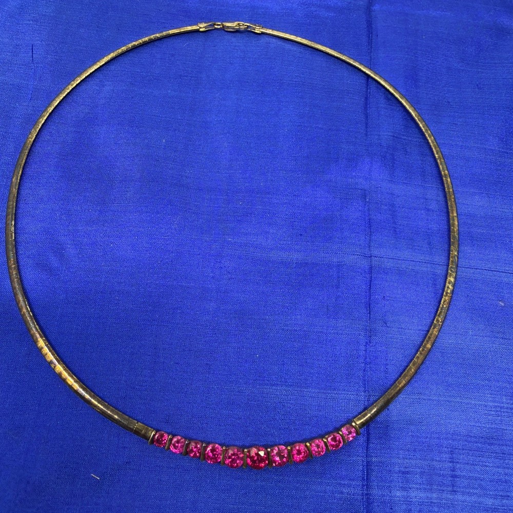 VTG Sterling Silver Ruby Colored Choker Necklace Signed BB ~14.58g ~17″ Korea