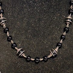 NECKLACE BRACELET EARRINGS set black acrylic metal caged screwbacks vintage