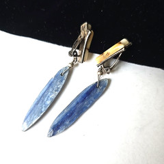Vintage Brazilian Raw Kyanite White Coral Dangle Earrings Clip On