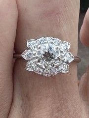 ESTATE MASSIVE 1CT CENTER EUROPEAN CUT NATURAL DIAMOND ENGAGEMENT RING PLATINUM