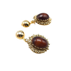 JC Penny Brown Cabochon Dangle Drop Earrings Gold Tone Vintage NWTs