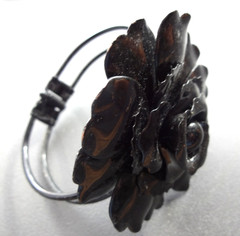 Vtg Chunky Black Enamel Metal Rose Flower Clamper Bracelet Rare Mourning