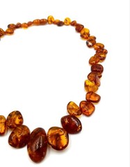 Vintage Baltic Amber Necklace Nugget Shaped Cognac Color Amber Beads 21″