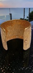 Rare Brigitte Ross Gold Hammered Literary Cuff Bracelet Alfred De Musset French