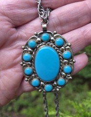 Bell Trading Necklace Vintage 60s Faux Turquoise Nickel Silver Southwestern Boho