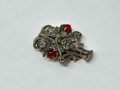 Vintage Sterling Silver Marcasite Carnelian Cabochon Hinged Dress Fur Clip 5.49g