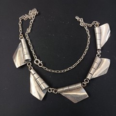 Modernist Silver Necklace Sculptural Artisan Bib Statement Abstract Handmade VTG