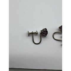 Vintage Sterling Silver Amethyst Glass Screw Back Stud Earrings Crown Prong J61