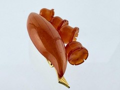 Vintage Russian Amber Factory Lily Of The Valley Carved Baltic Amber Pin Brooch