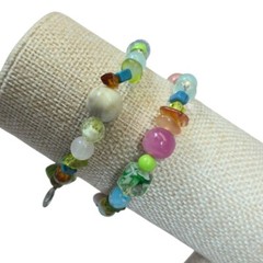 Vintage Cookie Lee Art Glass Beaded Bracelets set of 2 Designer Jewelry Signed