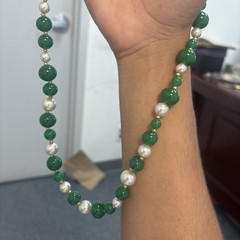 Jade Necklace Green Beads And White Pearls