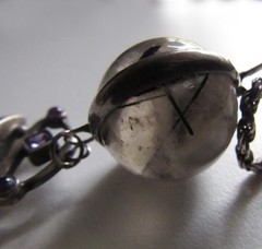 Vintage Quartz Orb Large Pendant Rutilated Black Tourmaline Necklace