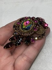 VTG Juliana D&E Heliotrope Watermelon Demi Parure Brooch Clip Earrings