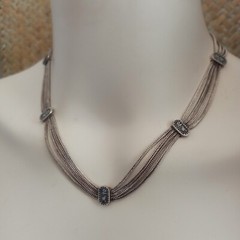 Vintage Silver Necklace Multi Chain Niello Station Layered 925 Ethnic Wide Old