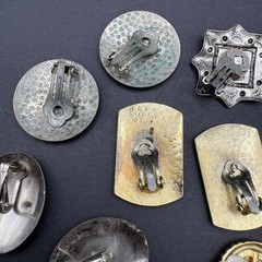 Vintage Clip-On Earring Lot 6 Pairs Enamel Faux Stone Mixed Styles Flowers