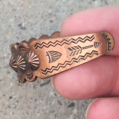 Vintage Southwest copper cuff, Bell Trading Post hand-stamped bracelet