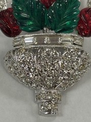 RARE Signed ART DECO 89 Floral Basket Brooch Pin Rhinestone Resin UNWORN HTF