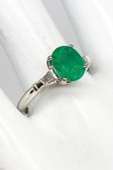 Vintage 1950s $4000 2.30ct Colombian Emerald Diamond Platinum Wedding Ring 6g