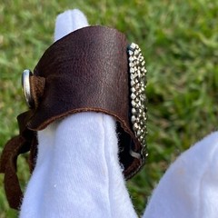 Antique Cut Steel Artisan Redesigned Shoe Buckle Clip On Thick Leather Bracelet