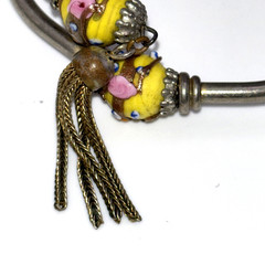 Vintage Silver Tone Expandable Bracelet Murano Wedding Cake Beads and Tassels
