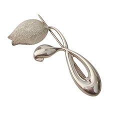 Vintage CNA .925 Sterling Silver Flower Textured Modern Tulip Brooch 2.5 In