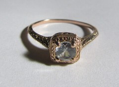 Art Deco Filigree 14k Rose Gold White Sapphire Engagement Ring Size 7.0