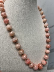 VTG Banded Calcite Necklace round beads 20″ Graduated Pink coral peach colors