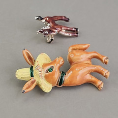Vintage Enamel Horse Brooch Lot of 2 Brown Donkey With Hat 1 – 1 .75″