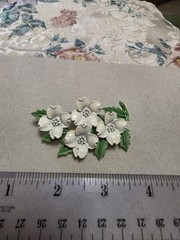Beautiful MCM White And Green Dogwood Floral Brooch Approximately 2.5 In